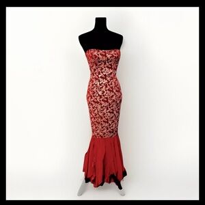 Designer Elegant Red New Strapless Gown-Pageant-Prom- Quinceañera Mermaid Dress